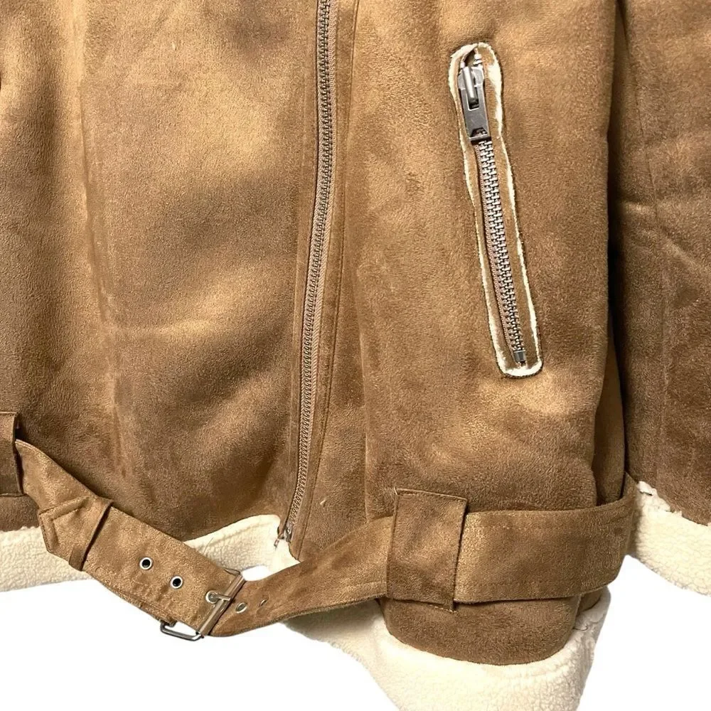 NWT BARDOT Shearling Camel Moto Jacket XL